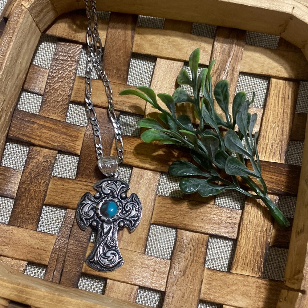 Montana Silversmiths Cross Necklace with Turquoise Stone